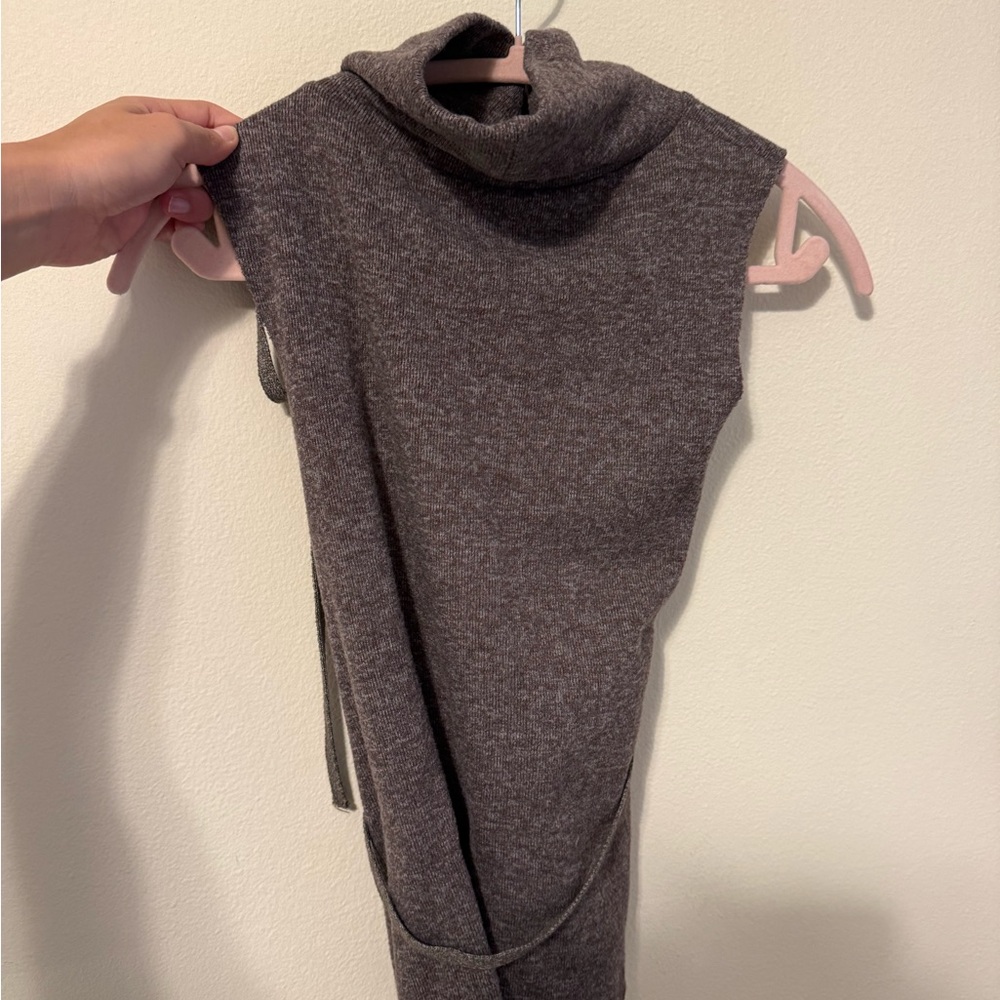 Zara Sleeveless Turtleneck Knit Top - Dark Brown Heather